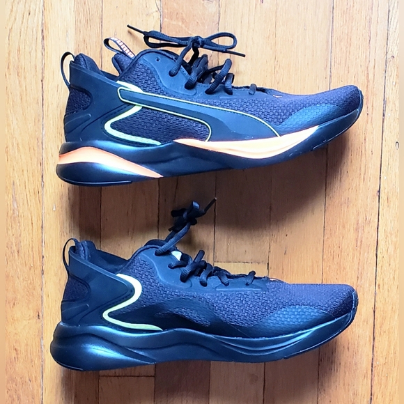 PUMA Soft Ride Rift Tech Sneakers Orange Lime Green Stripes Neon NEW - Picture 1 of 8